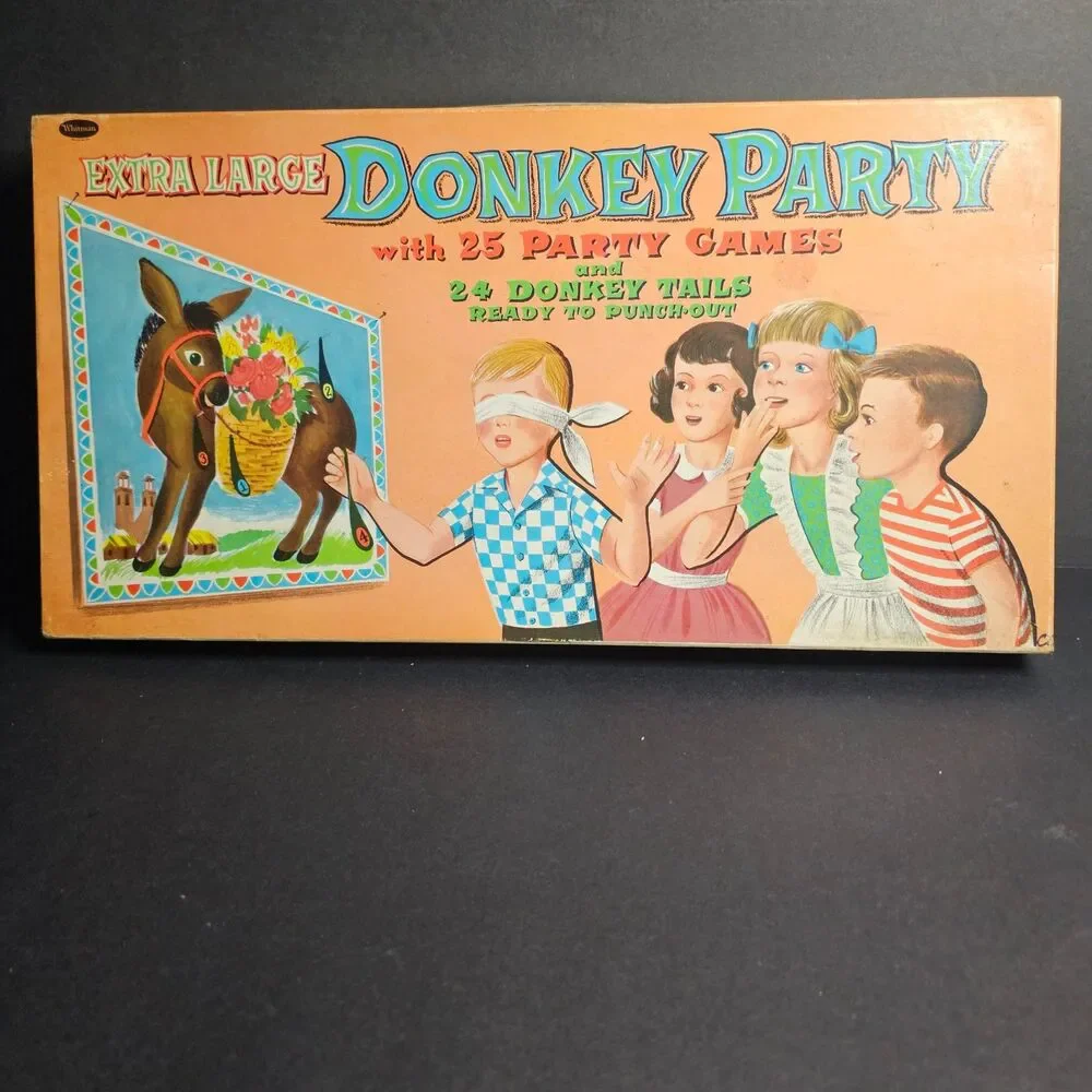 1967 Donkey Party Children's Game Pin the Tail on the Donkey + 25 Party Games